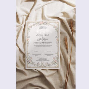 Vintage Floral Nikah Certificate | Islamic Marriage Certificate | Elegant A4 Keepsake | Framed Nikah Certificate