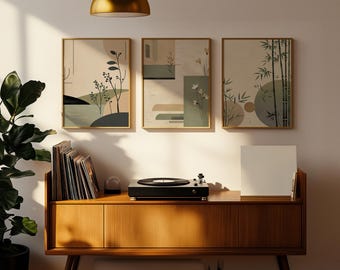 Japandi Wall Art Set: Beige & Sage Green Abstract Prints (Digital Download)