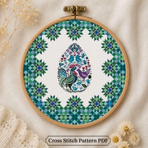 Easter Sampler Cross Stitch Pattern (file PDF) — Easter Embroidery Designs with Decorated Eggs