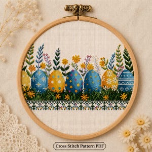 Easter Embroidery Designs for Towel, Table Cloth — Easter Basket Cover Cross Stitch Pattern PDF