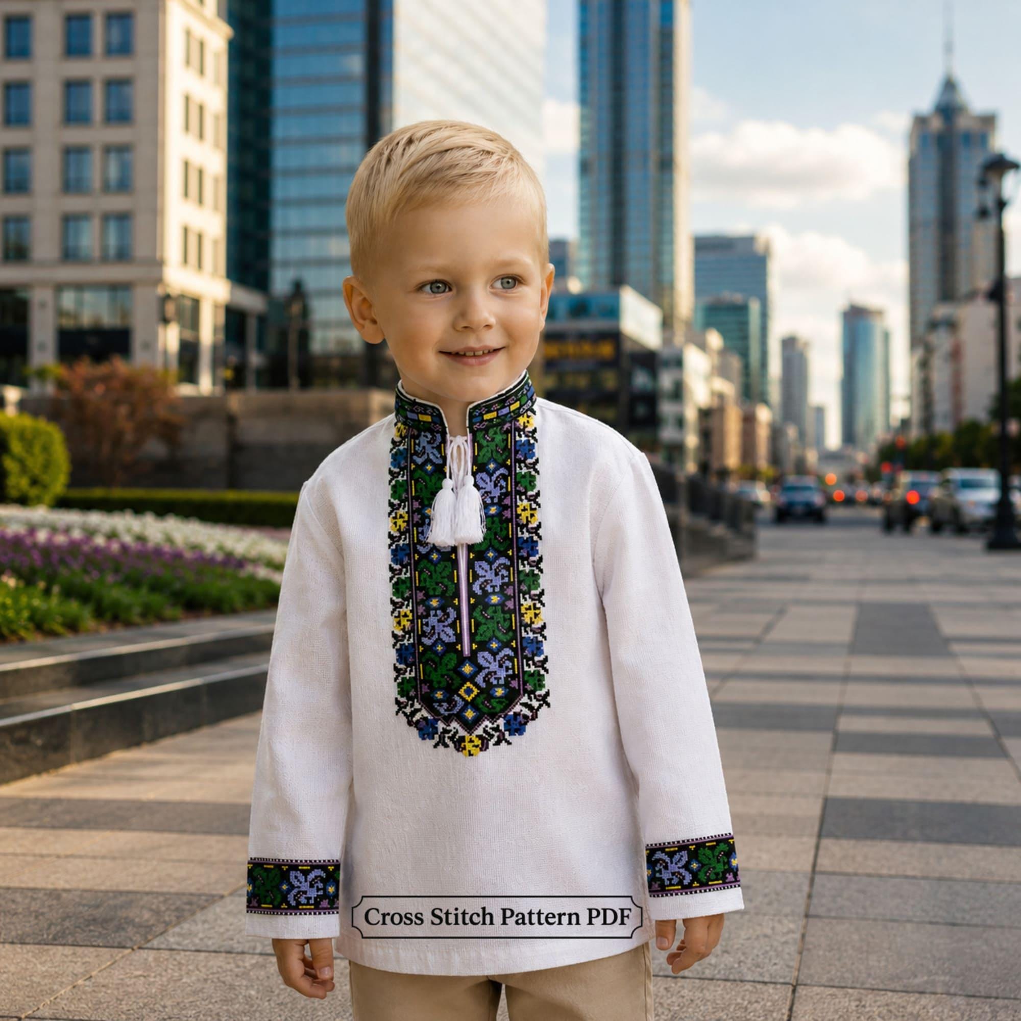 Vyshyvanka Kids Cross Stitch Pattern PDF – Ukrainian Shirt Boys