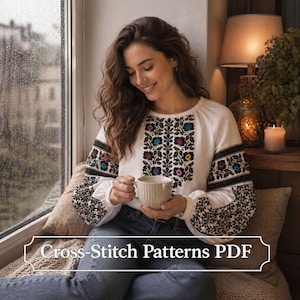 Folk Shirt Cross Stitch Pattern — Ukrainian Embroidery Designs for Borshchiv Vyshyvanka Women, Traditional Blouse