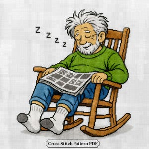 Sleeping Grandpa Cross Stitch Pattern PDF — Funny Old Man Embroidery Designs — Happy Retirement Grandad