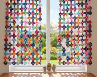 Crochet Cafe Curtain Pattern Digital Download, Floral Garland Crochet Pattern, Window Door Boho Home Decor Wall Hanging
