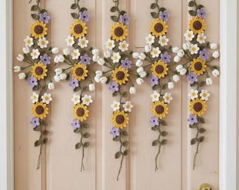 Crochet Sunflower Leaf Fall Garland Pattern, Floral Garland Crochet Pattern, Window Door Home Decor Boho Wall Hanging