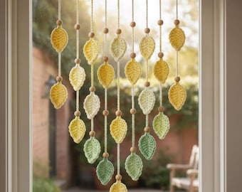 Crochet Leaf Fall Garland Curtain Pattern, Spring Leaves Garland Crochet Pattern, Home Decor Wall Hanging Windows Decor Kitchen Curtain