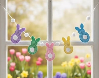Bunny Garland Crochet Pattern pdf – Spring Rabbit Bunting Crochet Garland – Windows and Door Decor, Wall Hangings