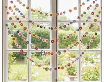 Crochet Bundle of Flowers Fall Garland Pattern, Floral Garland Crochet Pattern, Window Door Boho Wall Hanging Home Decor