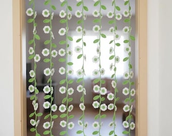 Crochet Garland Curtain Flower Leaf Pattern PDF, Boho Flower Garland Wall Hanging DIY, Lace Window Decor, Digital Download