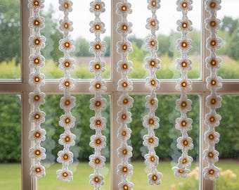 Daisy Flower Crochet Garland Pattern PDF, Daisy Flower Crochet Curtain, Window Door Decor, Instant Download
