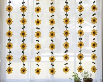 Spring Flower Garland Crochet Pattern, Crochet Sunflower Fall Garland Curtain Pattern, Home Decor Wall Hanging Window Kitchen Curtain