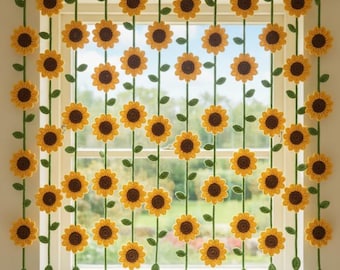 Sunflower Crochet Garland Curtain Pattern PDF, Sunflower Curtain for windows and door, Crochet Garland Wall Hangings, Home Decor