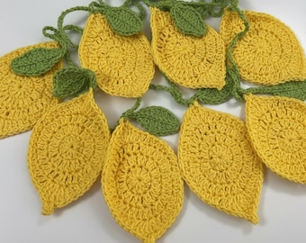 Lemon Crochet Garland Pattern pdf, Lemon Buntings Crochet Curtain, Home and Kitchen Decor, Digital Download