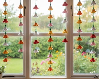 Crochet Curtain Pattern Pdf, Crochet Garland Wall Hanging, Windows Door Decor, Spring Flower Crochet Garland, Digital Download