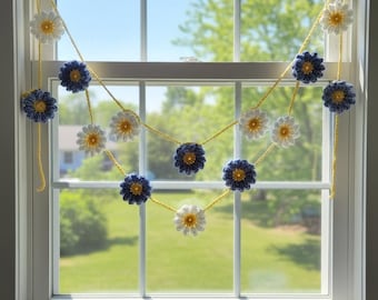 Spring Flower Crochet Garland Pattern PDF, Spring Flower Crochet Curtain, Window Door Decor, Wall Hanging, Digital Instant Download