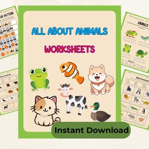 幼稚園～小学1年生向け動物ワークシート：楽しい国語（印刷可能なPDF）