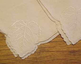 6 Ivory Green Leaf Embroidered Fabric Table Napkins Dining Kitchen Wedding RN10 