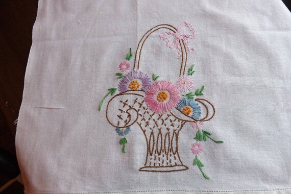 Vintage Hand Embroidered Dresser Scarf Runner With Floral Etsy