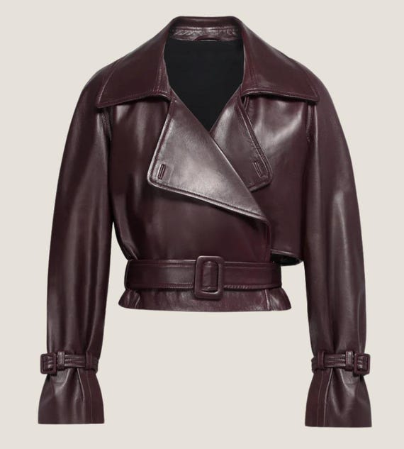 Women's Lambskin Leather Cropped Biker Jacket – Belted Moto Style