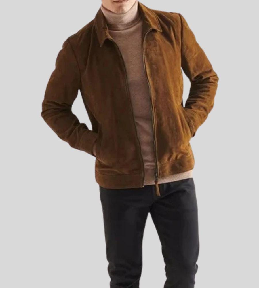 メンズ ブラウン スエード トラッカージャケット - メンズ