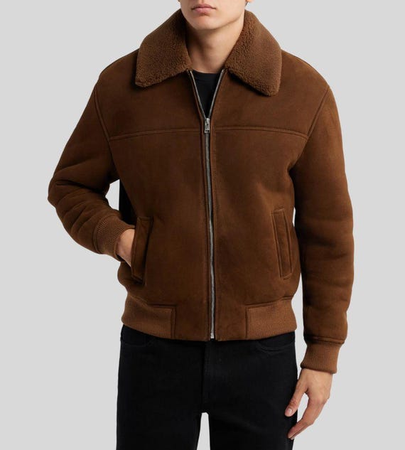 Men's Dark Brown Suede Bomber Jacket – Lambskin Suede With