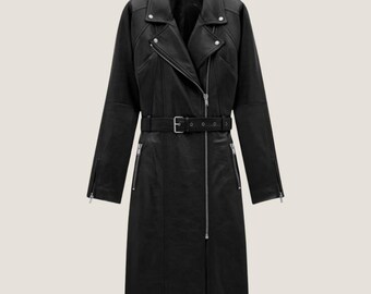 Men Black Leather Trench Coat | Handmade Luxury Long Leather Coat | Tailored Overcoat For Outerwear