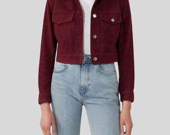 Burgundy Suede Cropped Jacket – Western Vintage Style
