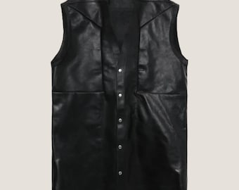 Men's Black Leather Vest – Handmade Sleeveless Biker Vest
