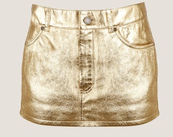 Handmade Metallic Gold Leather Mini Skirt - A-Line