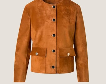 Handmade Brown Suede Jacket – Minimalist Button-Up Outerwear