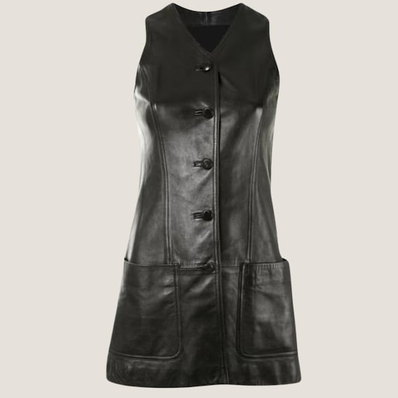 Black Long Leather Vest Women - Sleeveless Jacket, Dress Style | Luxury Streetwear & Outerwear