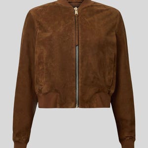 ハンドメイドブラウンカーフスエードレザージャケット - ハイネック