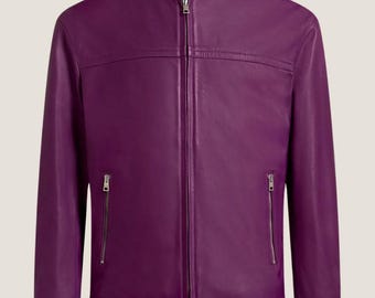 Handmade Purple Leather Biker Jacket – Men's Slim Fit Outerwear