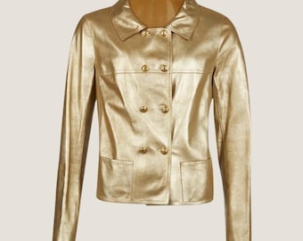 Vintage Metallic Gold Leather Jacket - Handmade Short Coat