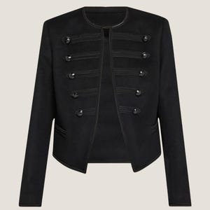 Handmade Wool Military Jacket – Black Blazer with Decorative Buttons