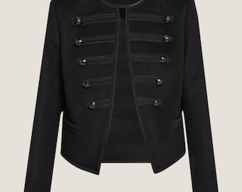 Chaqueta militar de lana hecha a mano: blazer negro con botones decorativos