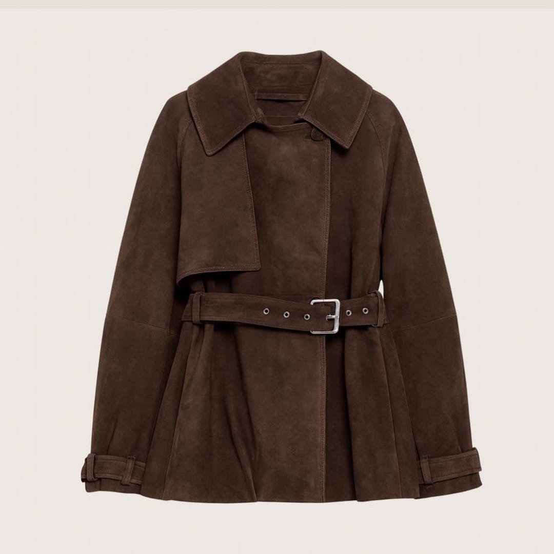 Coffee Brown Suede Lambskin Jacket - Belted Short Trench - Etsy