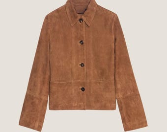 Handmade Brown Suede Cropped Jacket - Women's Sheepskin Leather Outerwear