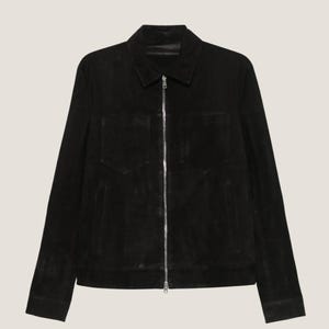 Vintage Mens Black Faux Suede Jacket | 1990s Microfiber