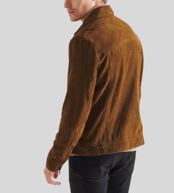 メンズ ブラウン スエード トラッカージャケット - ウエスタンスタイル