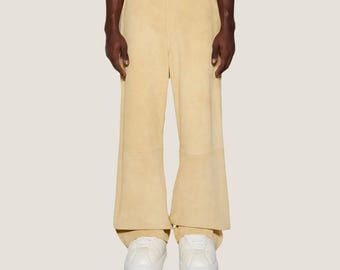 Men's Handmade Camel Suede Wide Leg Trousers – Luxury Streetwear