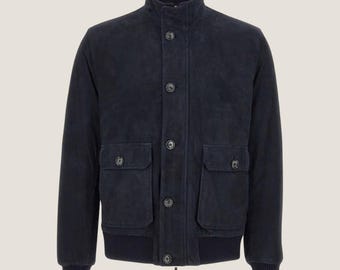 Blouson aviateur homme en cuir de chèvre et daim – Vêtements d'extérieur à col montant faits main