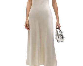 Silk Slip Dress Women - Midi Satin Elegant Minimalist Evening Dress