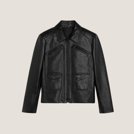 Men's Black Leather Jacket – Western Yoke Style and Cow Boy Jacket