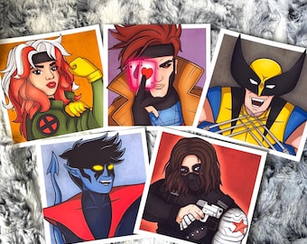 Rogue, Gambit, Bucky Barnes, Nightcrawler and Wolverine Marvelous Heroes Square Portrait Prints