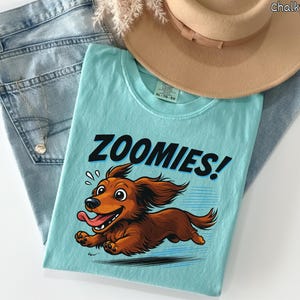 Long Haired Dachshund Zoomies Shirt, Funny Wiener Dog Gift, Fluffy Doxie Tee, Sausage Dog Lover T-Shirt, Hyper Dog Cartoon Humor Zooming Pup