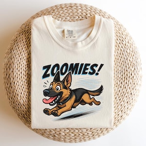 Camiseta de pastor alemán Zoomies, divertida camiseta para correr, dibujo de pastor alemán, regalo para cachorros enérgicos, ropa para amantes de los perros policías para mamás de perros.
