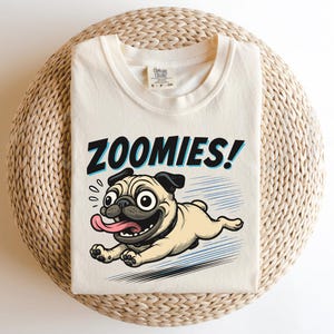 Funny Pug Zoomies Shirt, Hilarious Pug Running Tee, Comic Style Pug Gift for Dog Lovers, Crazy Zooming Pug Cartoon Shirt, Pet Humor T-Shirt
