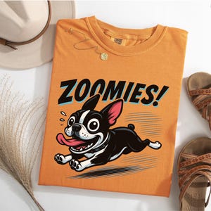 Boston Terrier Zoomies Shirt, Funny Boston Dog Gift Tee, Comic Cartoon Pet Design, Hyper Pup Running T-Shirt, Frenchie Style Dog Lover Top