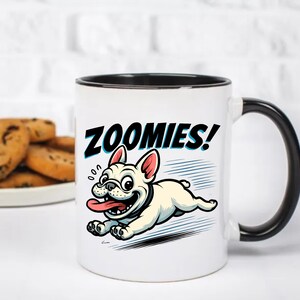 Kubek Zoomies French Bulldog, Zabawny kubek Frenchie Coffee, Kubek z kreskówkowym Hyper Dog, Prezent dla miłośnika psów, Kubek Frenchie dla rodzica zwierząt, Uroczy buldog Zoomie